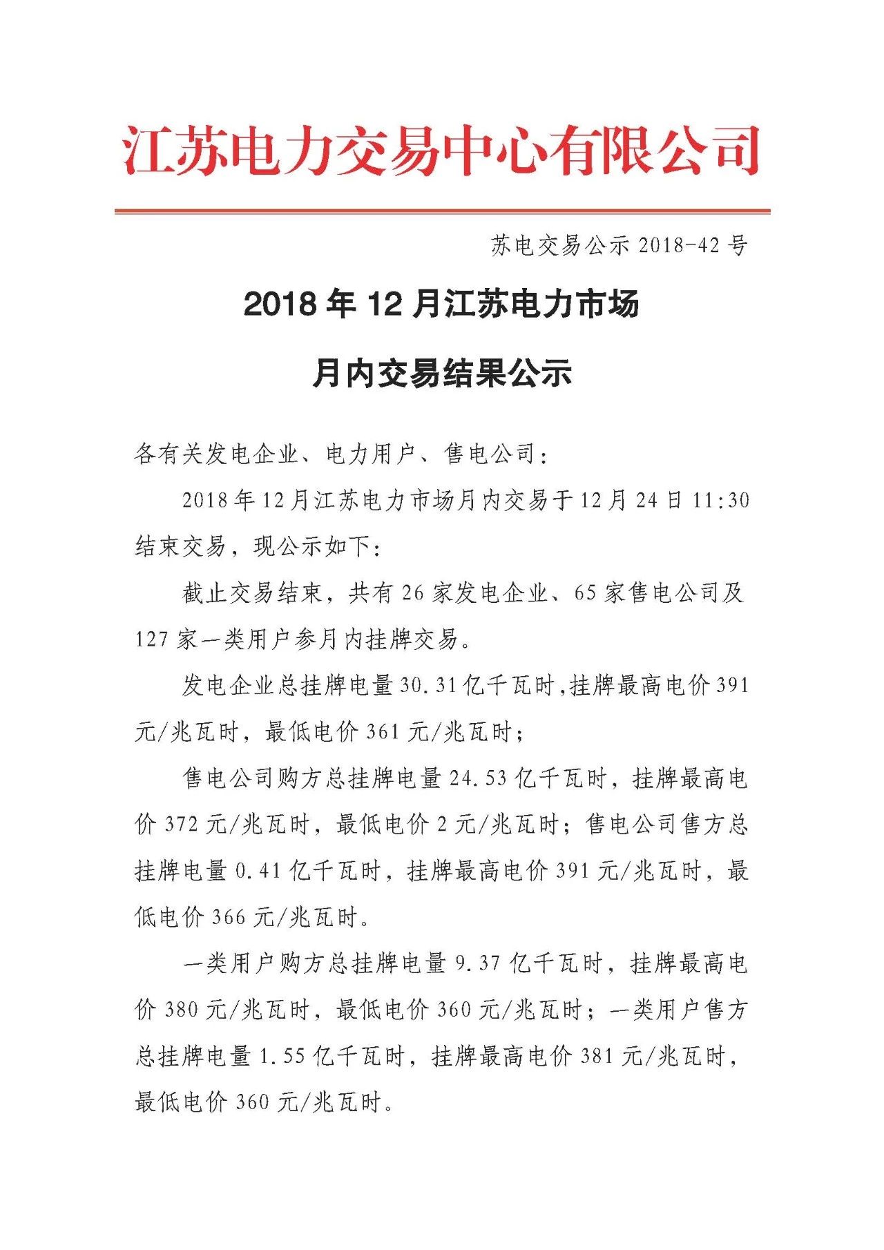 江蘇12月電力市場月內交易：成交電量31.22億千瓦時